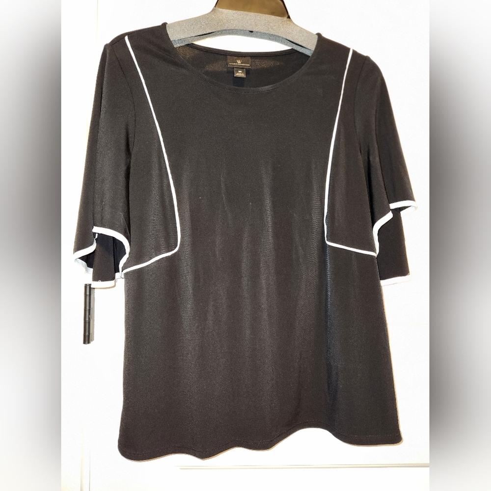 Black blouse with white trim